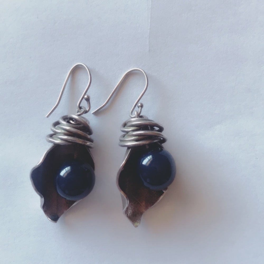 silver and natural stone earring